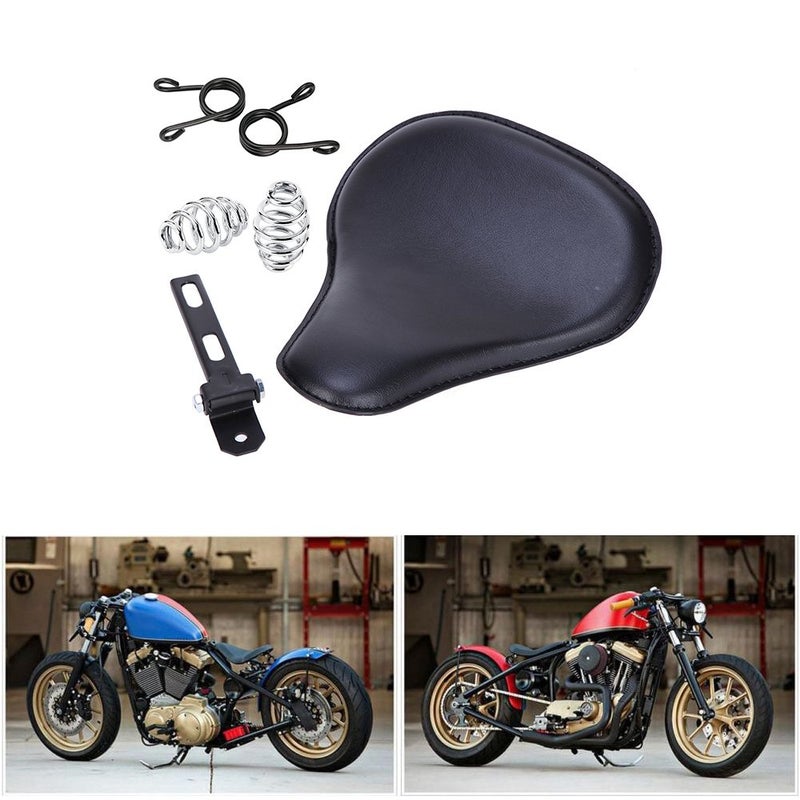 MISS MOLY Motorcycle 13" Cushion Softail Spring Bracket Seat for Harley Suzuki Yamaha Bobber-Black - Image 3